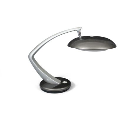 FASEA 'boomerang' desk lamp by Fase, enamel with chrome detailing, Spain, c.1960. 58 x 30 x 41cm (h)