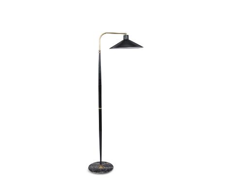 LAMPA brass enamel floor lamp, on a black marble base, Italy, c.1960. 160cm (h)