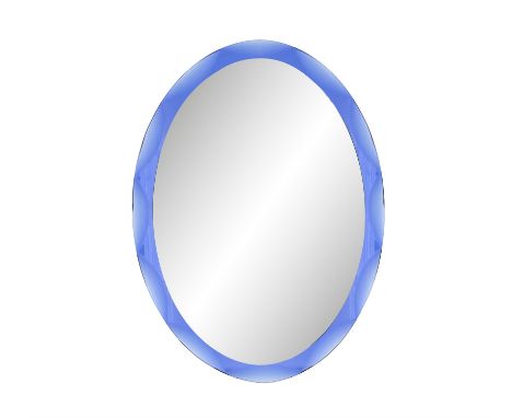 METALVETRO GALVORANEAn oval blue glass framed mirror by Metalvetro Galvorane, Siena, Italy, c.1970, with maker's label. 65 x 
