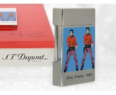 Rares Dupont Feuerzeug "Elvis Presley Andy Warhol 1964" Limited Edition, neuwertiges Full-Set: Feuerzeug ca. 6 x 3,5 x 1cm, p