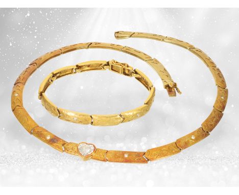 Collier/Armband: unikates Schmuckset mit großem Herz-Diamant (ca.2,5ct) ART-Design: Kette ca.42cm lang ca. 60g, Armband ca. 1