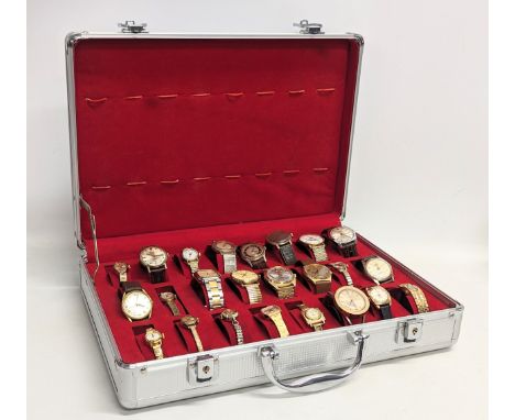 A collection of vintage ladies and gents watches in case 