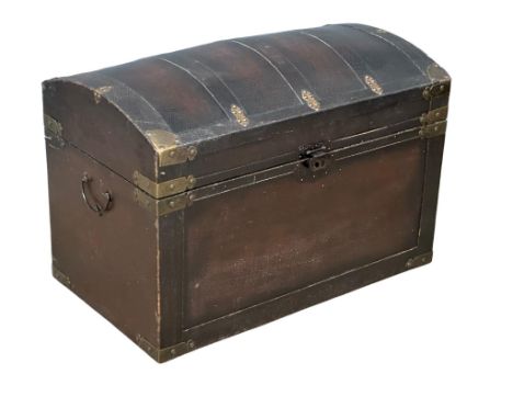 A 19th century style leather brass bound trunk. 71x40x47cm 