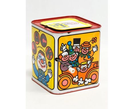 A 1968 Mattel INC tin plate ‘Jack in the Box’ 13x13x14cm 