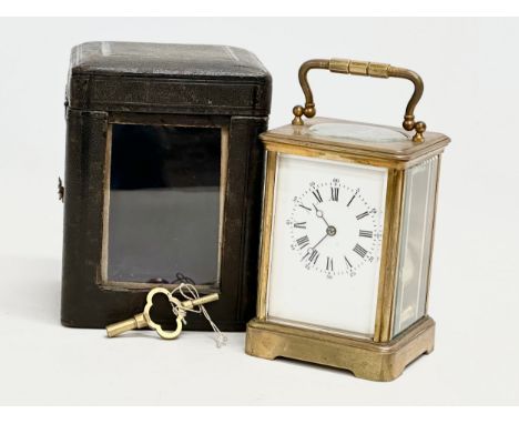 A good quality late 19th century Kands brass carriage clock with case and key. Clock measures 9.5x8.5x14cm 