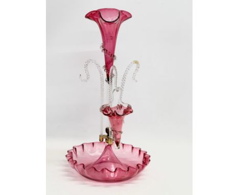A large Victorian Cranberry Glass epergne. 27x51cm 
