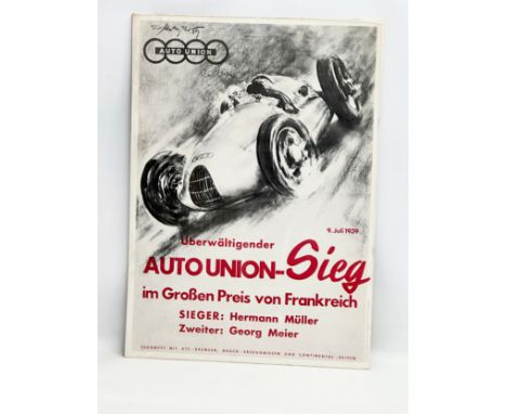 A 1988 reprint of the 1939 Auto Union racing poster. W-K-Verlag, West Germany. 50x70cm 
