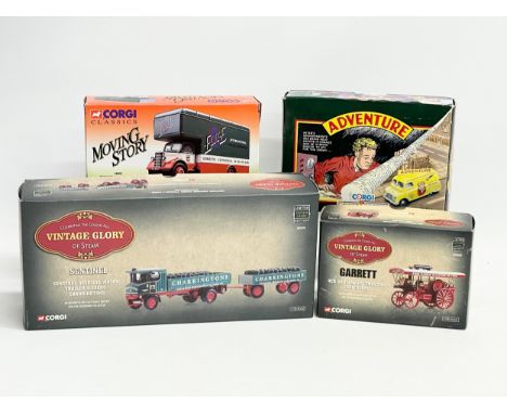 4 boxes of Corgi models. Limited Edition Adventure Corgi Classics. Corgi Vintage Glory “Garrett” 4CD Showmans Tractor ‘Lord G