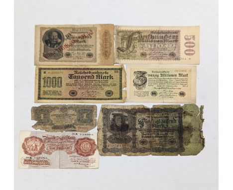 A collection of vintage foreign bank notes. 