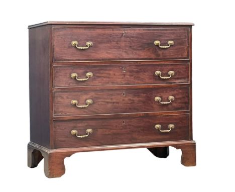 A George III inlaid mahogany secretaire chest of drawers with original brass drop handles on bracket feet. Circa 1800. 107x53