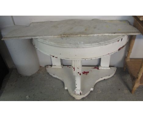 Early 20th Century painted 'D' ended console or side table with under tier and marble top.