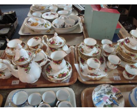 Two trays of Royal Albert Old Country Roses part tea ware items to include; cups, saucers, bowls, lidded sucrier, milk jug, t