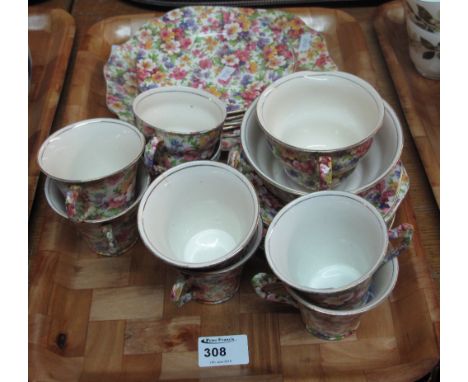 Tray of James Kent Limited Fenton "Du Barry" tea ware comprising cups, saucers, plates, sucrier etc. CONDITION REPORT: Sandwi