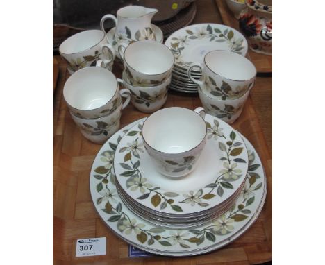 Tray of Wedgwood bone china Beaconsfield pattern tea ware comprising cups, saucers, various plates, milk jug and sucrier.