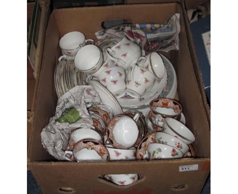 Tray of assorted china to include Duchess fine bone china, Rose design, part tea ware items, Royal Vale Longton part tea ware