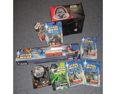 Collection of various Star Wars boxed and unboxed figures and accessories to include Star Wars Episode I space battle musical