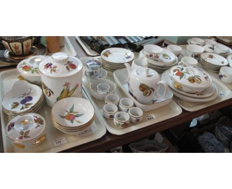 Four trays of Royal Worcester Evesham oven to table ware items comprising; various plates, cups, saucers, casserole dishes, t