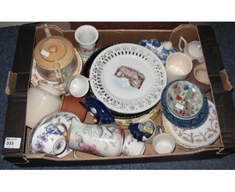 Tray of assorted china to include floral part tea ware, Crown Staffordshire cabinet cups and saucers, floral plates etc.