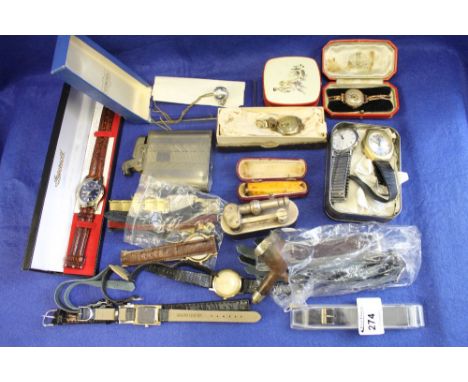 Box of assorted collectibles to include Dunhill table lighter, other various lighters, yellow metal wristwatch, gents wristwa