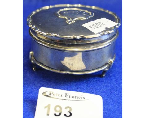 Small circular silver trinket box.  Birmingham hallmark.