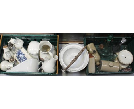 A Victorian white slop pail, vintage bedpan, stone hot water bottles, a urinal and four vintage ceramic inhalers to include t