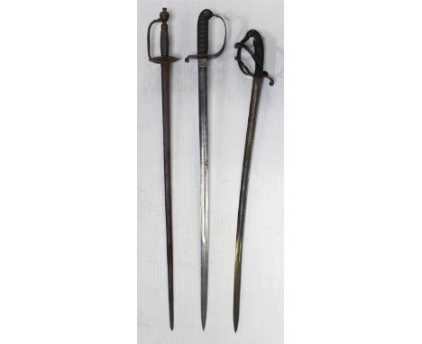 Three swords for restoration comprising a Volunteer Rifles dress example, a German light cavalry sabre with mark for Munich t