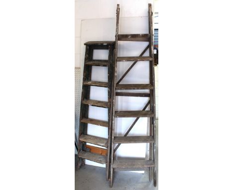 Two vintage step ladders, height of largest 190cm (2).