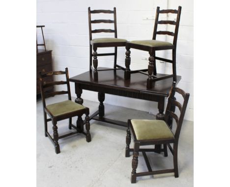 An oak refectory table, length 123cm and a set of four ladder-back chairs (5)