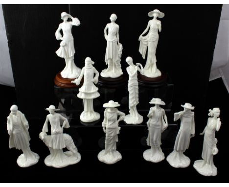 Eleven Royal Worcester blanc de Chine figurines from the 'Vogue Collection' to include 'Ellen 1920', 'Irene 1920', 'Dolly 192