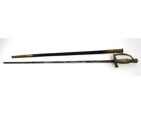 A 19th century dress sword, possibly American Confederacy Medical Officer, the brass guard with raised snake and staff detail