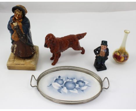 Three ceramic figures to include Royal Doulton 'Bill Sykes' and a Royal Doulton Red Setter, also a Royal Worcester bottle vas