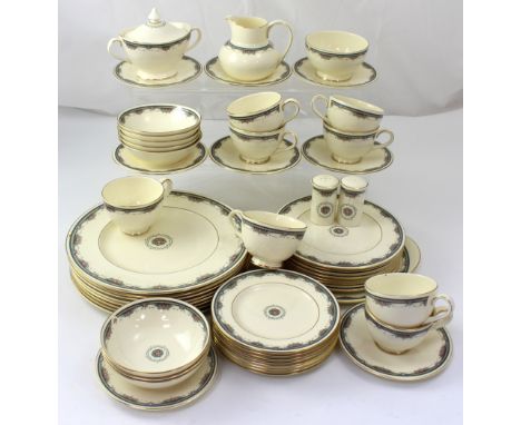 A Royal Doulton 'Albany' pattern part dinner and tea service to include dinner plates, side plates, sandwich plates, sugar bo