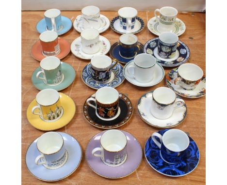 A quantity of miniature cups, saucers and coffee cups to include examples by Wedgwood, Worcester, Royal Doulton etc.