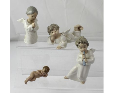 Three Lladró figures of cherubs and a Nao figure of a baby (4).