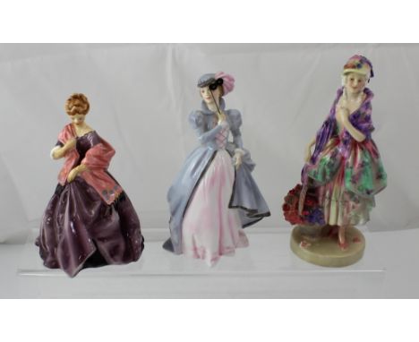 A Royal Doulton figure, HN1420 'Phyillis' and two Royal Worcester figurines 'Masquerade' and 'First Dance' (3).