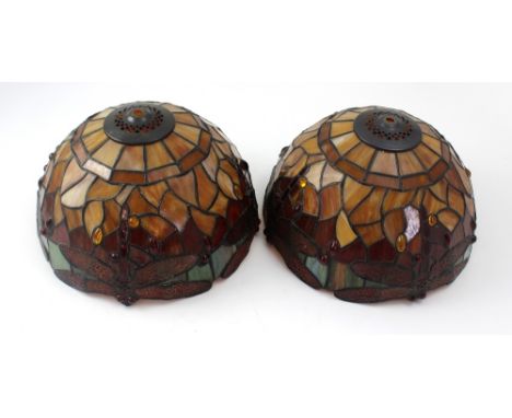 A pair of Tiffany-style lamp shades with dragonfly decoration, diameter 30cm.