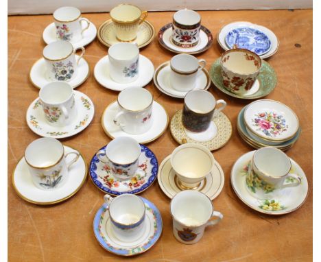 A quantity of coffee cans and saucers to include examples by Royal Bracton, Royal Worcester, Copeland Spode, Royal Doulton et