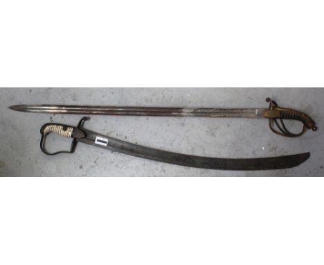 A sabre with cream painted grip, blade length 74cm and a dress/presentation type sword with Austro-Hungarian double-headed ea