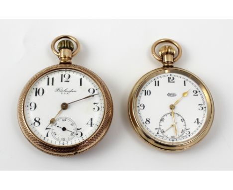 Imshi; a gold-plated open face pocket watch, the dial set with Arabic numerals and subsidiary seconds dial and an engine-turn