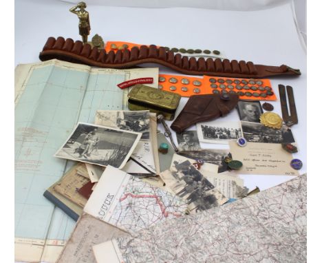 An interesting mixed group of militaria to include WWII period military issue map of Bastia (air) and two early 20th century 