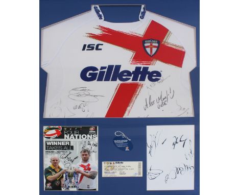 An England Rugby League shirt from the Gillette Four Nations Final 19th November 2011, signed by members of the team, present