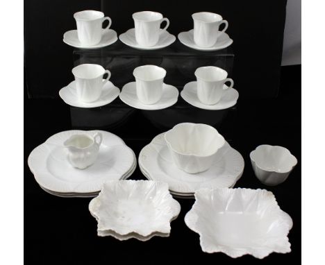 A Shelley 'Dainty' blanc de Chine six-setting dinner and tea service comprising six cups, six saucers, sugar bowl, milk jug, 