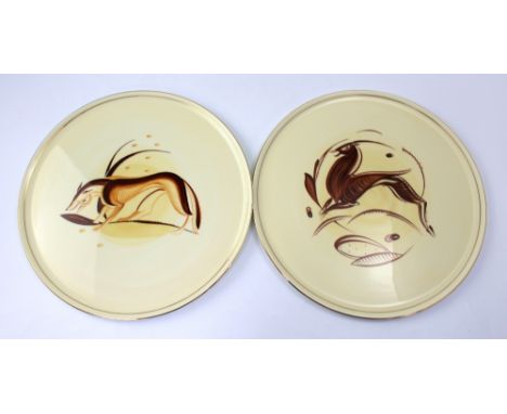 A pair of Wedgwood limited edition no1/20 Susie Cooper style wall plaques, verso 'Hand painted in the Wedgwood Visitors' Cent