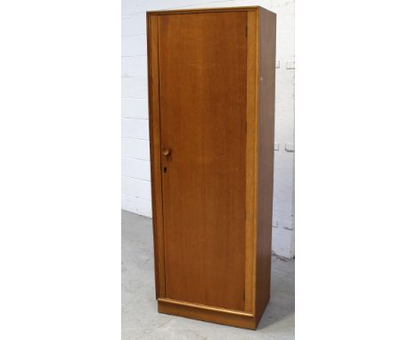 A contemporary teak single-door wardrobe cabinet on plinth base, 176 x 61cm.