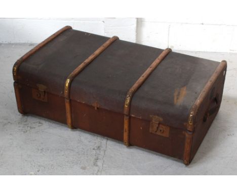A vintage Blackler's Stores Liverpool travel trunk, with metal store labels to either side and dated to interior 1946, length