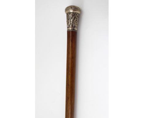 A Chinese silver-topped malacca walking cane, length 86cm.