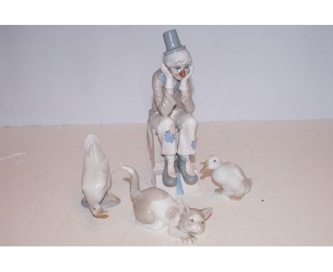 Lladro Cat, Two Nao Cats and Spanish Clown