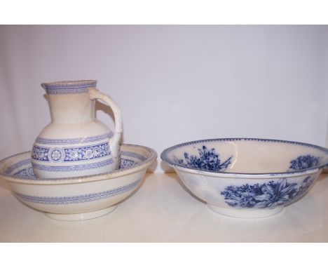 Early 20th Century Washbowl and Basin together with another Blue &amp; White Washbasin AF