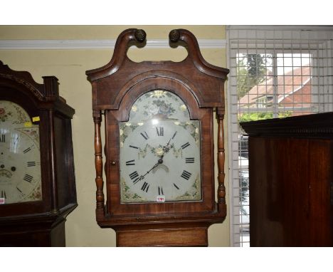 An early 19th century oak and mahogany crossbanded 30 hour longcase clock, with 12¾ inch painted dial, 216cm high, with weigh