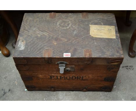 An old pine and steel bound trunk, 51cm wide.